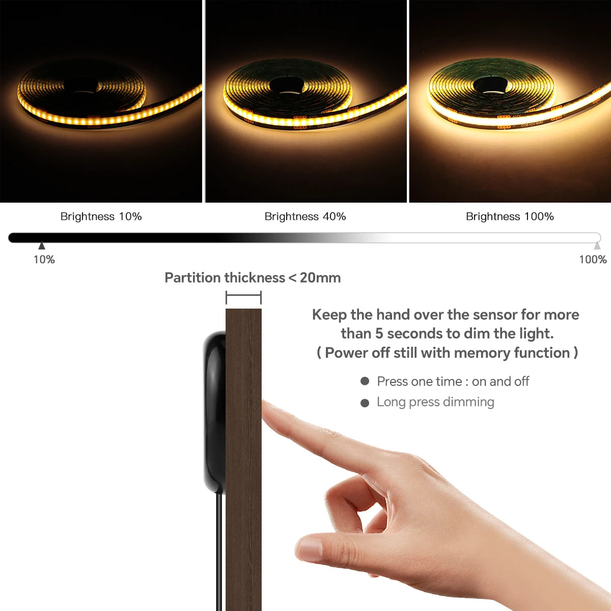 12V Acoustic Wall Panel Decor Lamp More Covert Dimmable Black PCB COB Light Strip With Touch Swtich,For TV Cabinet Backlight