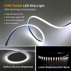 3mm 5mm PCB COB LED Strip Light 5V 12V 24V 320LED 8mm CRI90 Super Bright Flexible LED Tape For Cabinet Home Liner Lighting