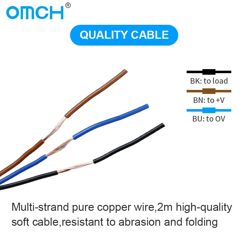 OMCH Capacitive Proximity Sensor LJC 12 18 30MM Detection Distance 2/5/10/20MM PNP NPN NO NC Cylindrical Proximity Sensor Switch