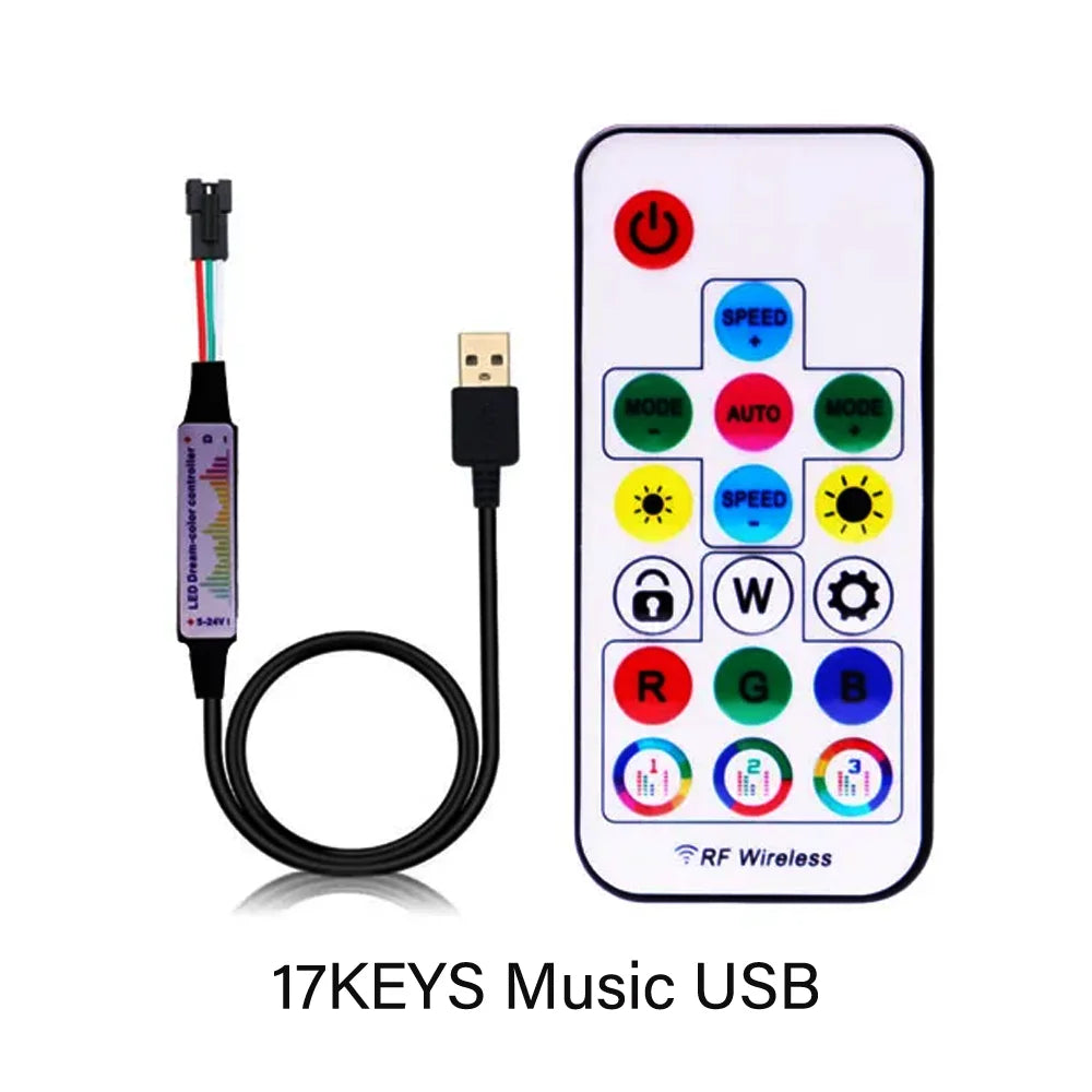 WS2811 WS2812B WS2813 WS2815 LED Pixels Strip Light Controller 3/4PIN USB/DC RF 14/17/21Keys LED Tape Remote Controller DC5-24V