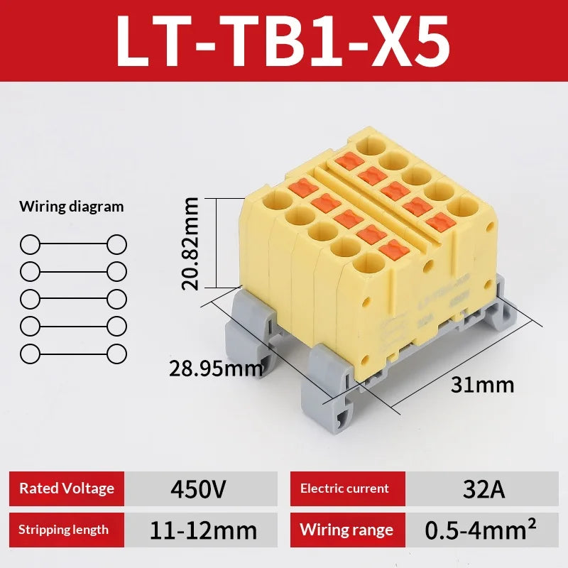 Push-in Terminal Block Multiple In Out Terminal Quick Connection of Wires Din Rail Wire Connector Universal Junction Box TB1-X6D