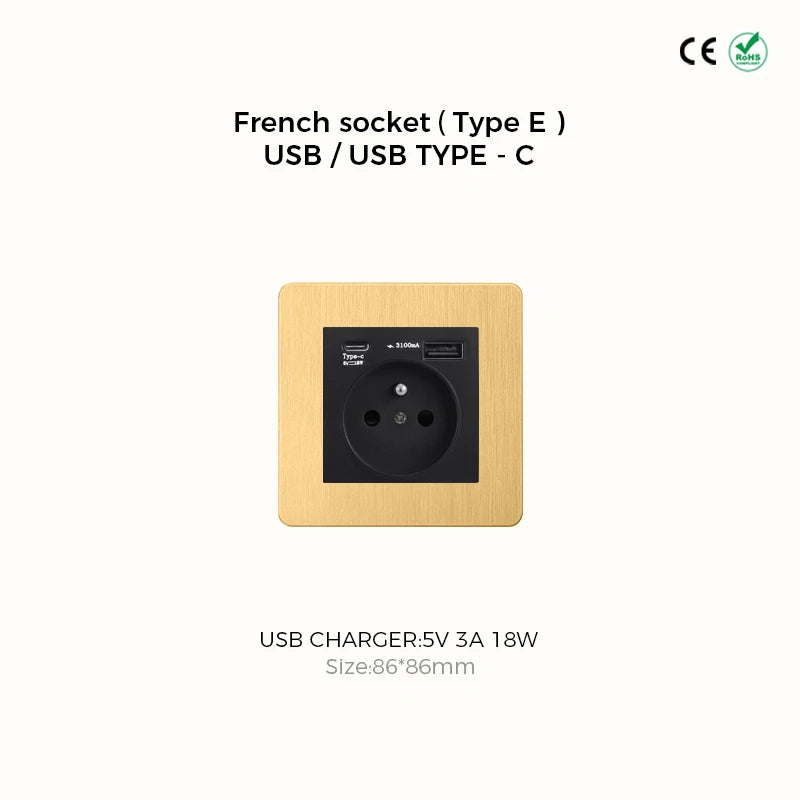 Avoir Gold Rocker Toggle Switch Brass Lever Switch Home Accessories Cat6 Type C EU Sockets And Switches 220V Push Button 86 Type