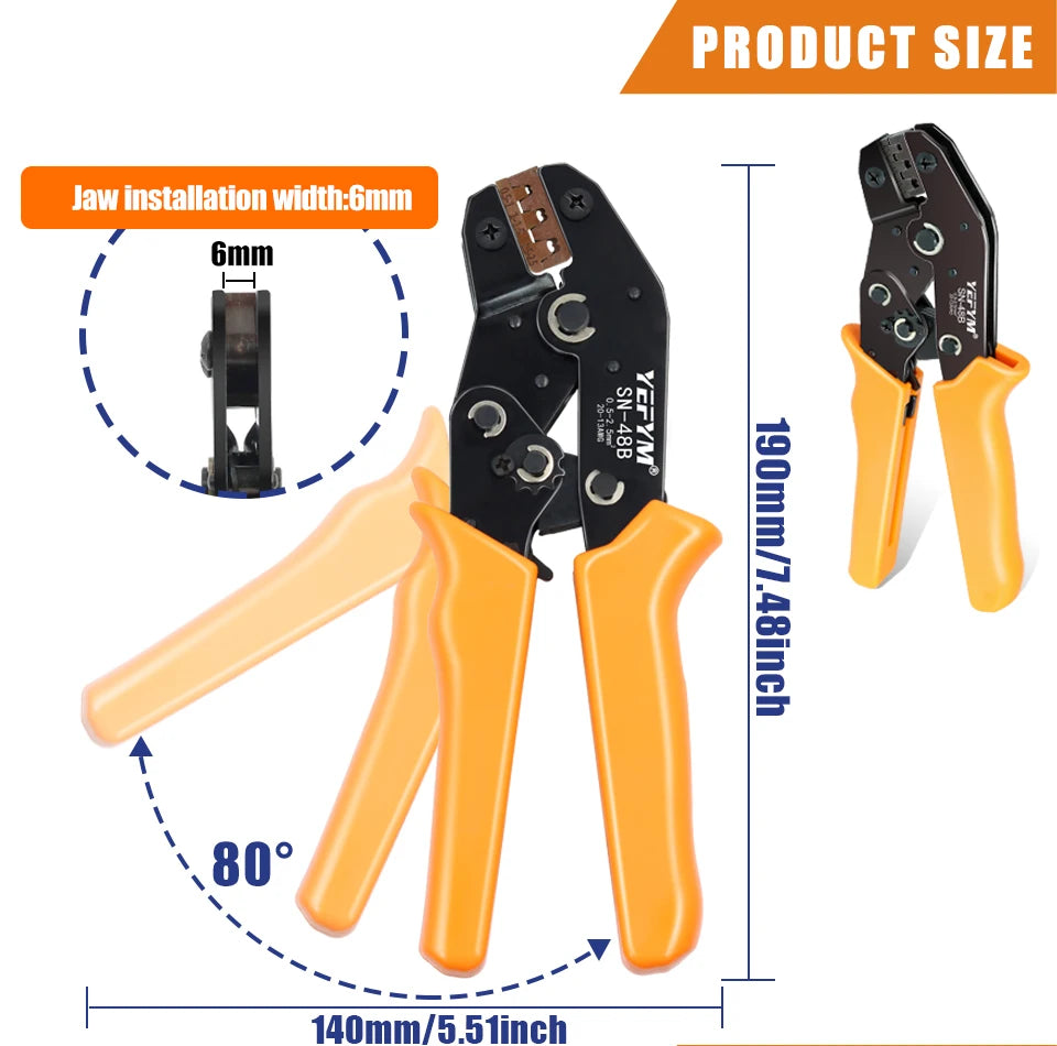 SN-48B Crimping Plier 0.5-2.5mm2 20-13AWG SN-28B/48B/2 Dupont XH2.54 KF2510 SM 2.54 3.96 TAB 2.8/4.8/6.3 Plug Type Terminal