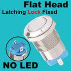 12mm metal push button waterproof nickel plated brass button switch Latching/self-locking/fix high/flat head on-off NO LED