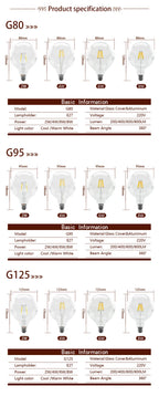 1-4pcs G80 G95 G120 LED Bulb E27 2W 4W 6W 8W AC 220V Energy Saving Global Light Lampada Ampoule Lamp Retro Edison Filament Bulbs