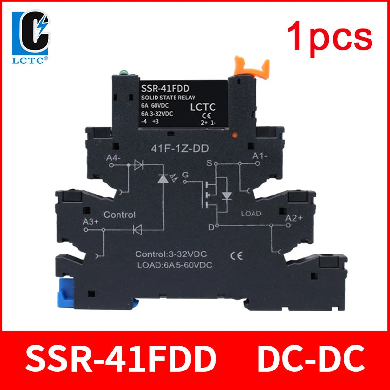 LCTC 1PCS SSR Solid State Relay DIN Rail Slim Relay Module SSR-41FDD SSR-41FDA DC To AC DC To DC 6A Non-contact Relay With LED