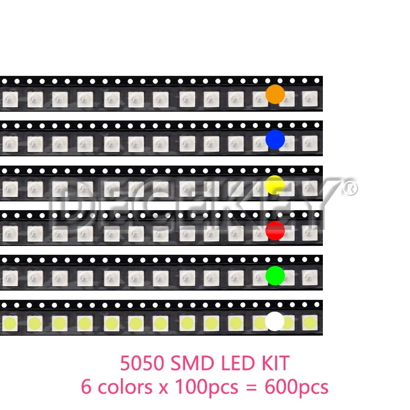 600pcs=6colors x 100pcs 5050 5730 1210 1206 0805 0603 0402 SMD LED Diode Kit Red / Green / Blue / White / Yellow/ Orange