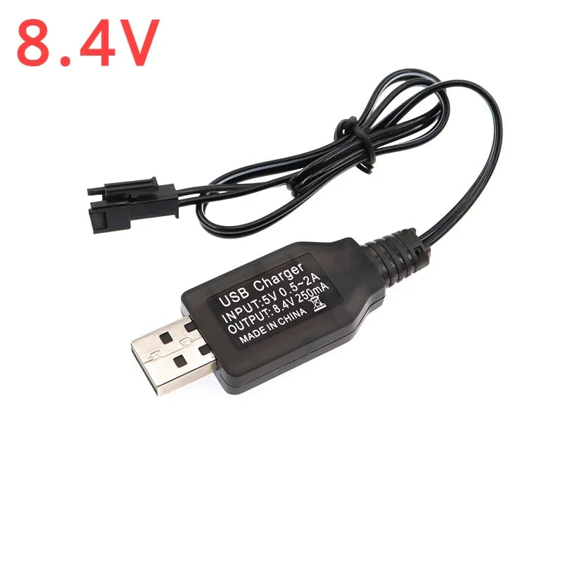 5V to 3.7/4.8/6/7.2/8.4/9.6V250mA Battery USB Power Charger Cable SM 2P Forward Plug for Remote Control Boat Car USB Charger Toy