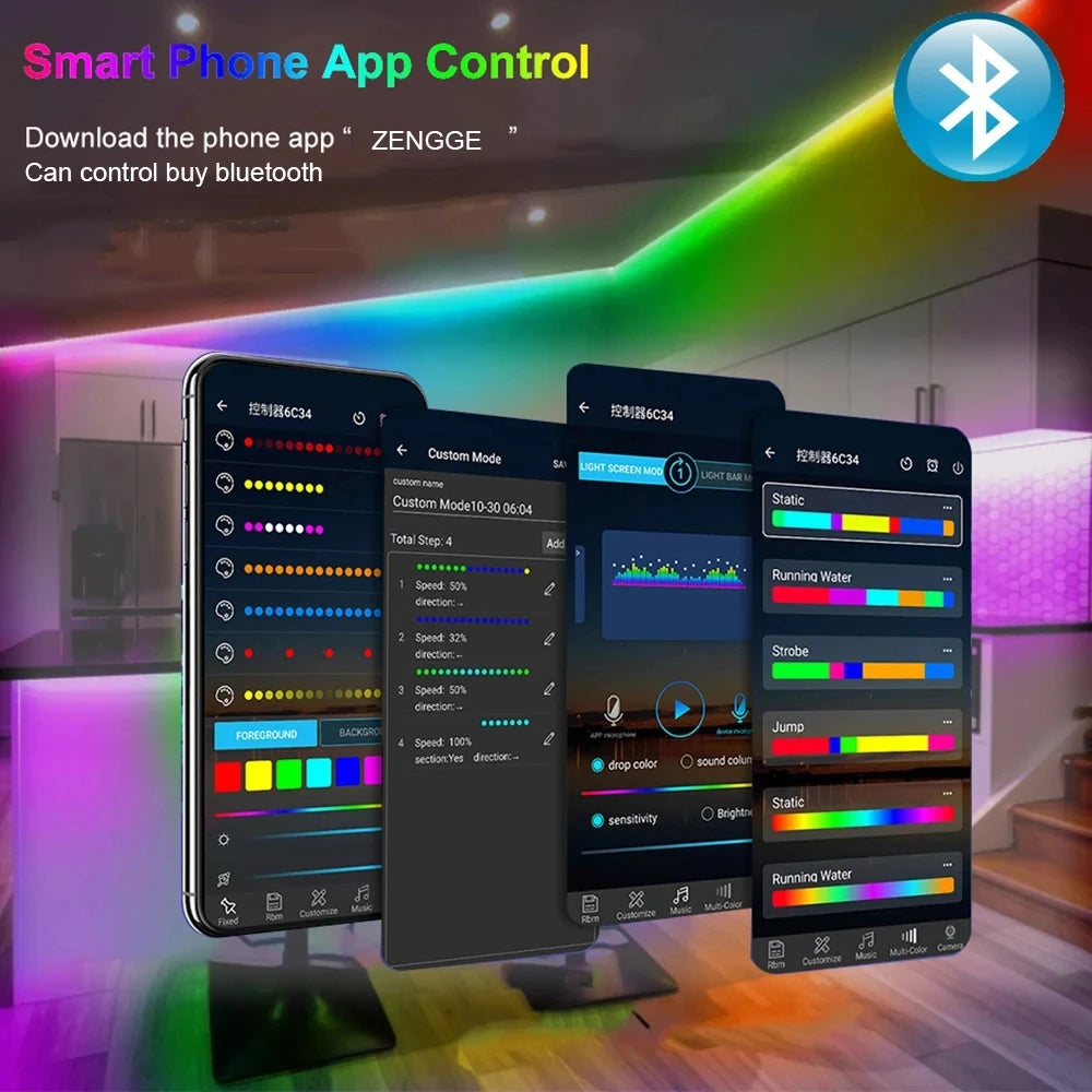 WS2812B LED Strip Bluetooth Wifi Music Controller Kit Individually Addressable Smart RGB LED Tape 30/60/74/96/144Leds/m USB DC5V