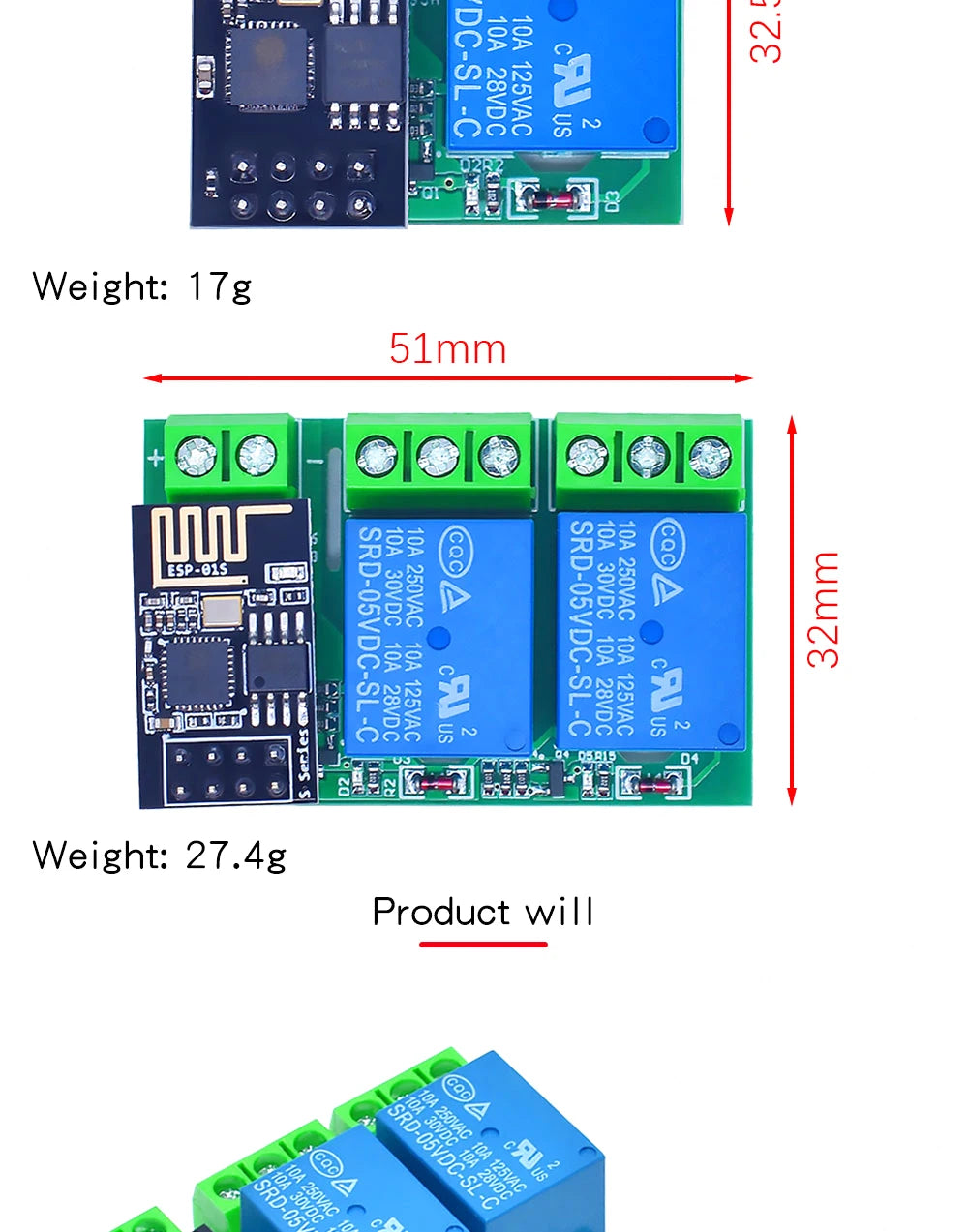 ESP8266 Dual Channel WIFI Relay Module ESP-01 DC5V With Relay Indicator and Reset Button 2 CH relay Boad Low Level Control
