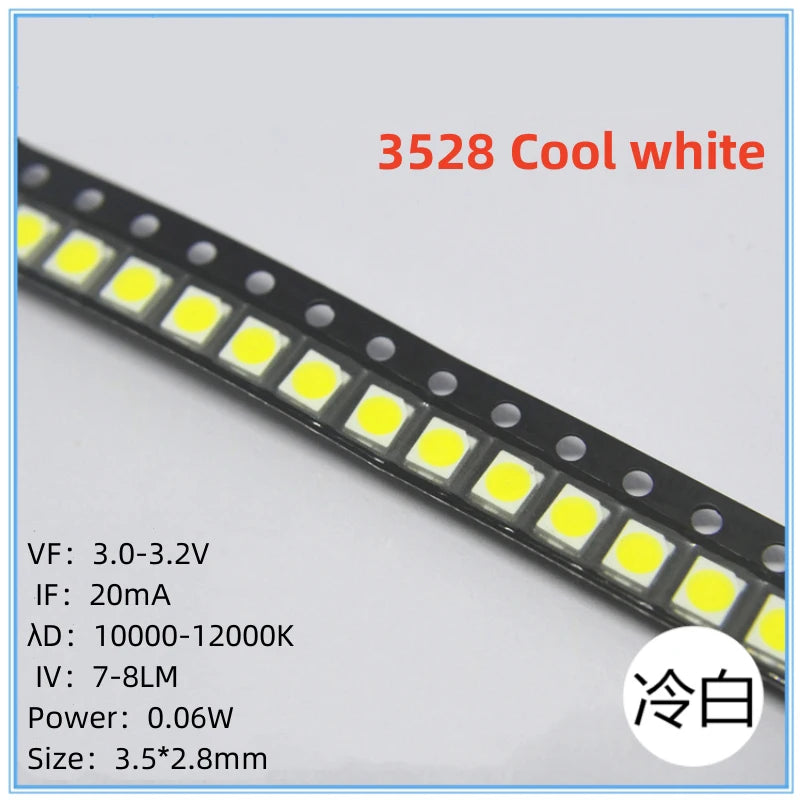 2000Pcs 3528 SMD LED Red Blue Green White Yellow Pink UV RGB LED Lamp Beads Size 1210 Light-emitting Diode High Bright Quality