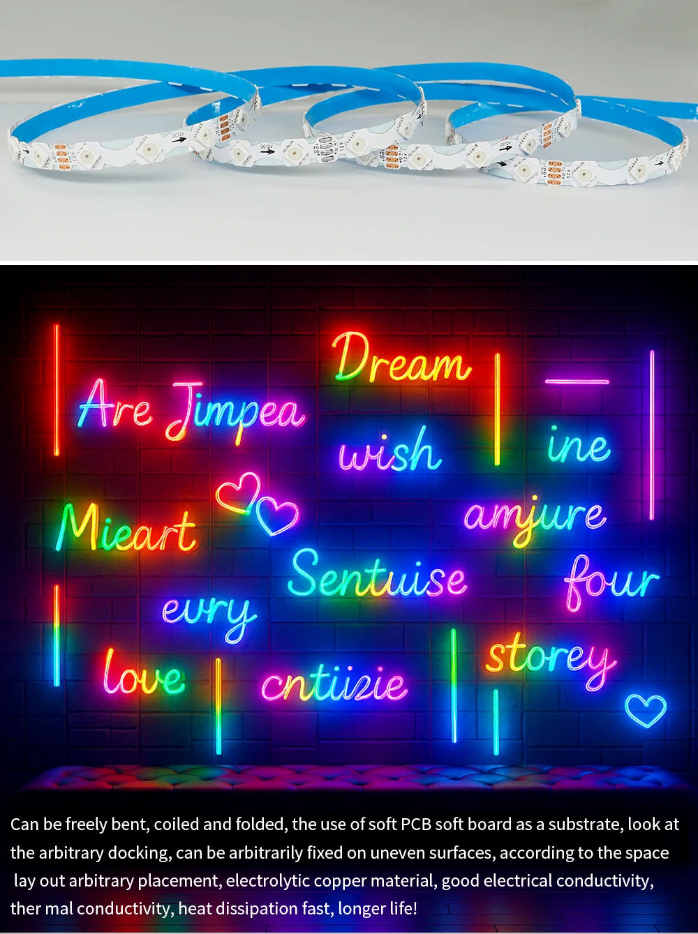 WS2812B WS2815 S-Shape Individually Addressable LED Strip Light 60LEDs/m Smart RGBIC Dream Color S Bendable 8mm Pixels Tape Bar