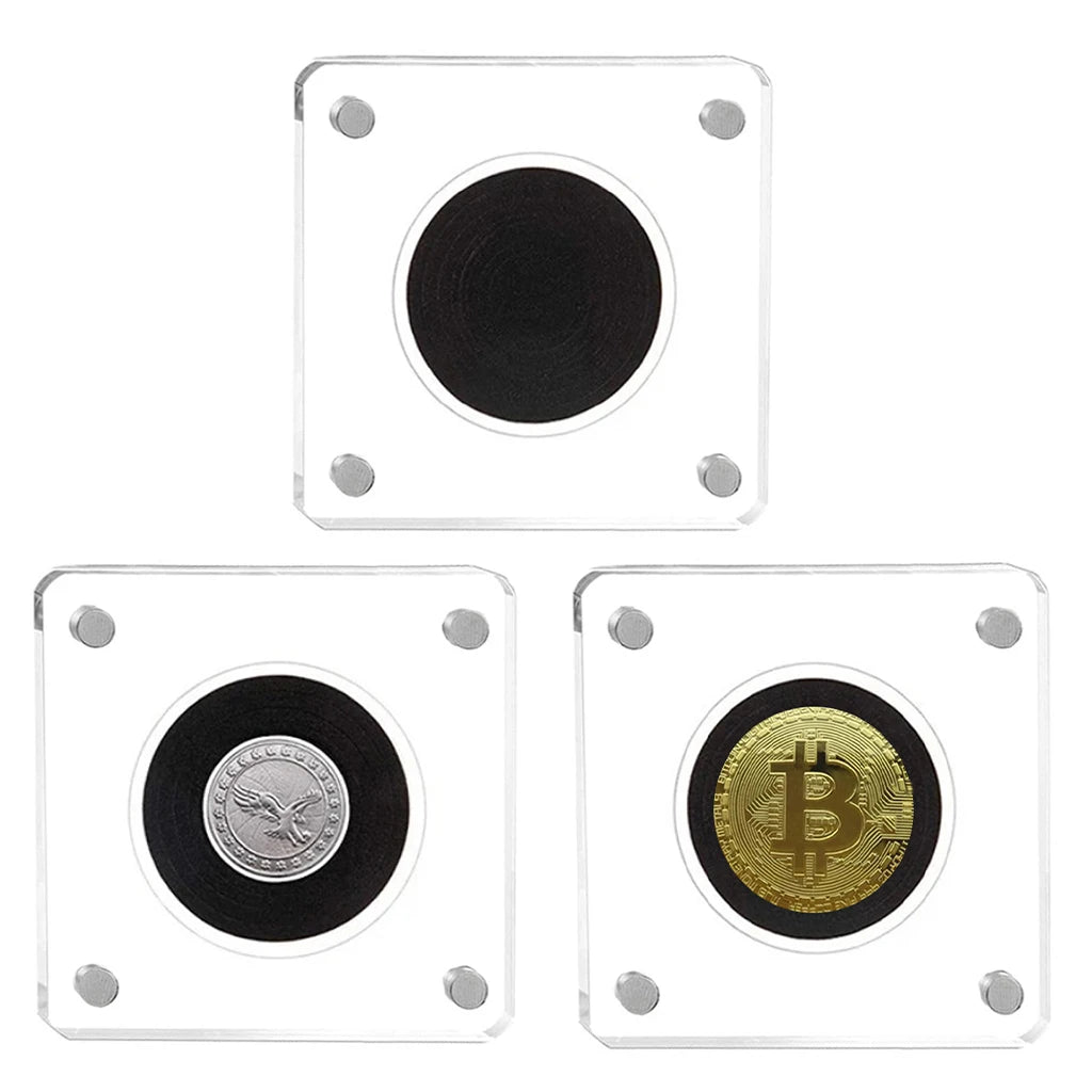 1Pcs Challenge Coin Holder Magnetic Acrylic Coin Case Square Display Frame with Capsule for 40/43/46/49/52/55mm Coins Storage