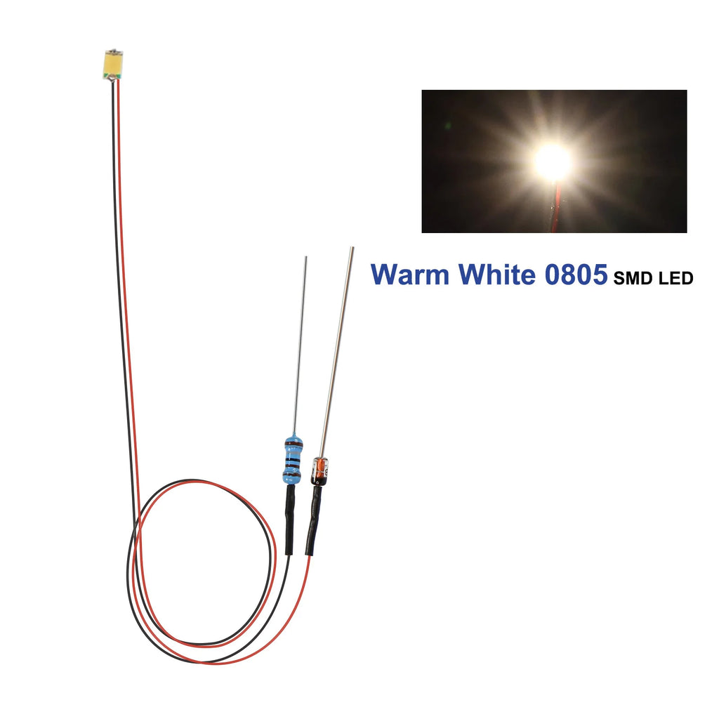 Evemodel 10pcs Pre-wired 0402 0603 0805 SMD LED Lights 50cm Wire with Resistor for 12V AC DC Bright Warm Red Blue Green Yellow
