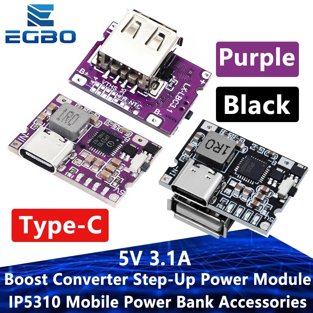 Type-C USB 5V 3.1A Boost Converter Step-Up Power Module IP5310 Mobile Power Bank Accessories With Switch LED Indicator