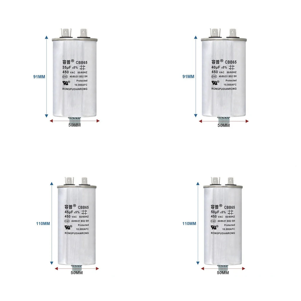 CBB65 Air Conditioner Capacitor Bottom with Screw 5UF 10UF 15UF 20UF 25UF 30UF 35UF 40UF 50UF 60UF 70UF 80UF 100UF 450V Screw