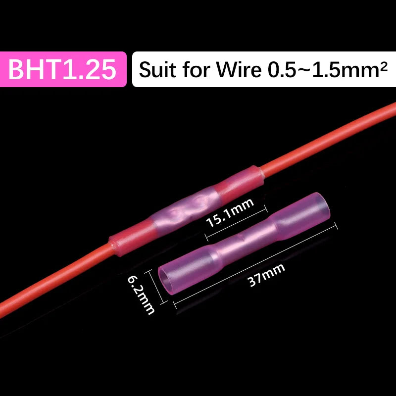 10-1000Pcs BHT0.5/BHT1.25/BHT2/BHT5 Butt Crimp Copper Tube Terminals 0.3-6 Heat Shrinkable Cable Insulation Waterproof Connector
