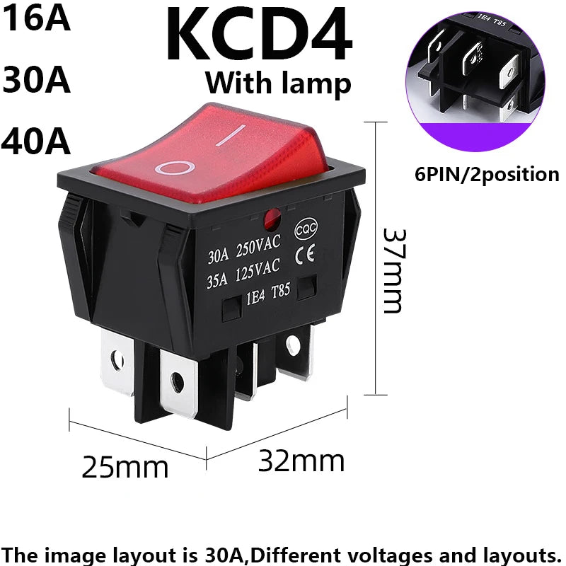 1 PCS,30/40A 250V AC High Current,ON/OFF,Special for Eelding Machine,KCD4,Sterling Silver Point,Rocker Power Button Switches