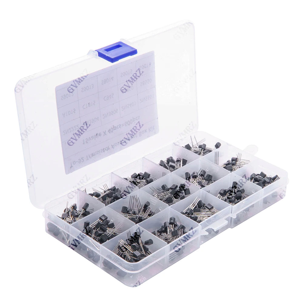 600PCS 15Value x 40Pcs Transistor TO-92 Assortment Box Kit Transistors 2N2222 2N3904 2N3906 Direct-plug triode box C945 S8050