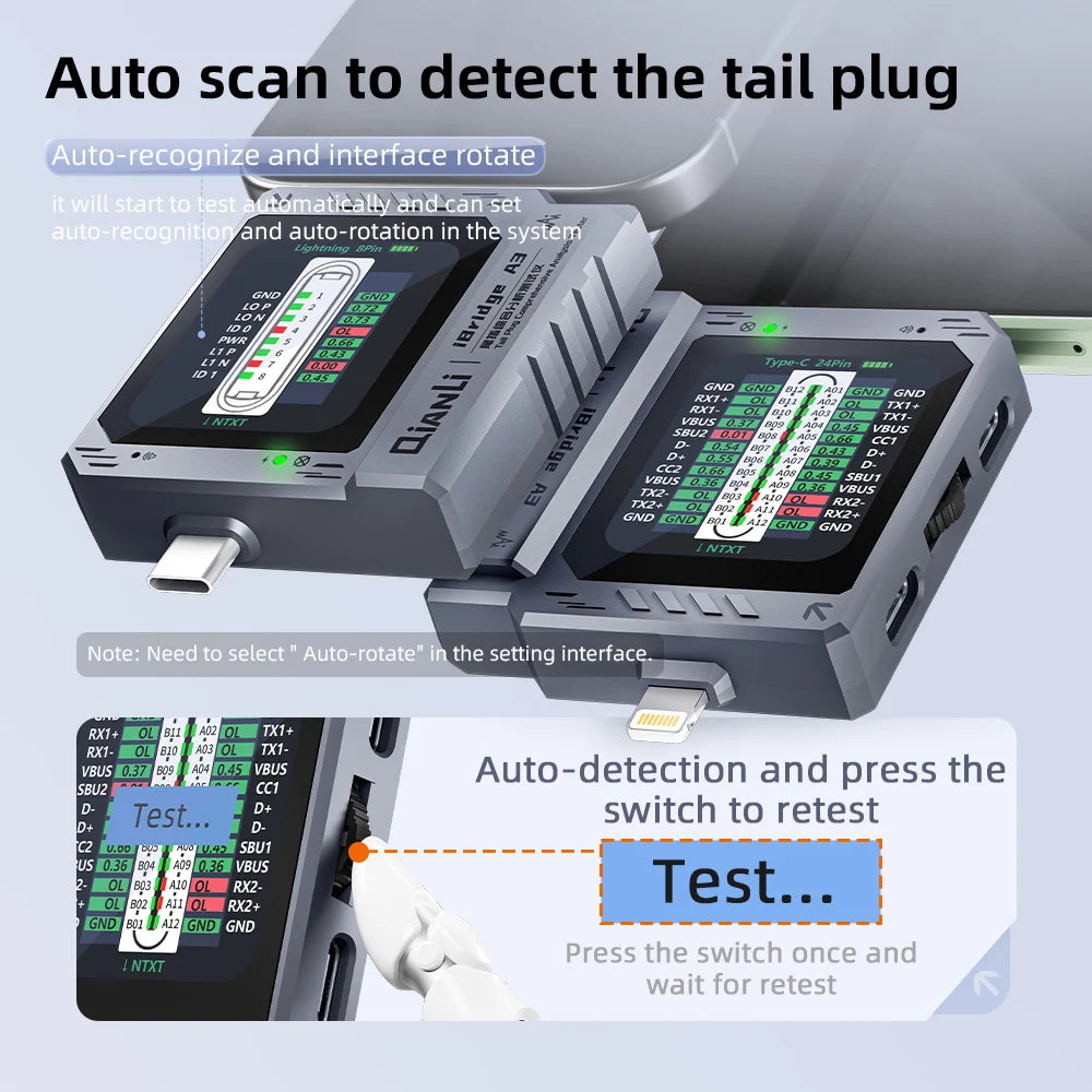 QianLi iBridge A3 Lightning Type-C Tail Plug Comprehensive Analysis Tester for iPhone Phone Charging Port Fault Detection Repair