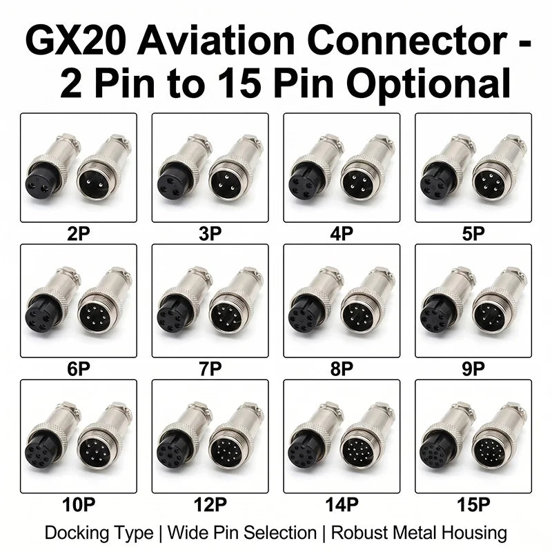 GX20 Docking Type Aviation Plug Socket 2 Pin to 15 Pin Male Female Butt Joint Circular Connector Inline Cable Wire Connector