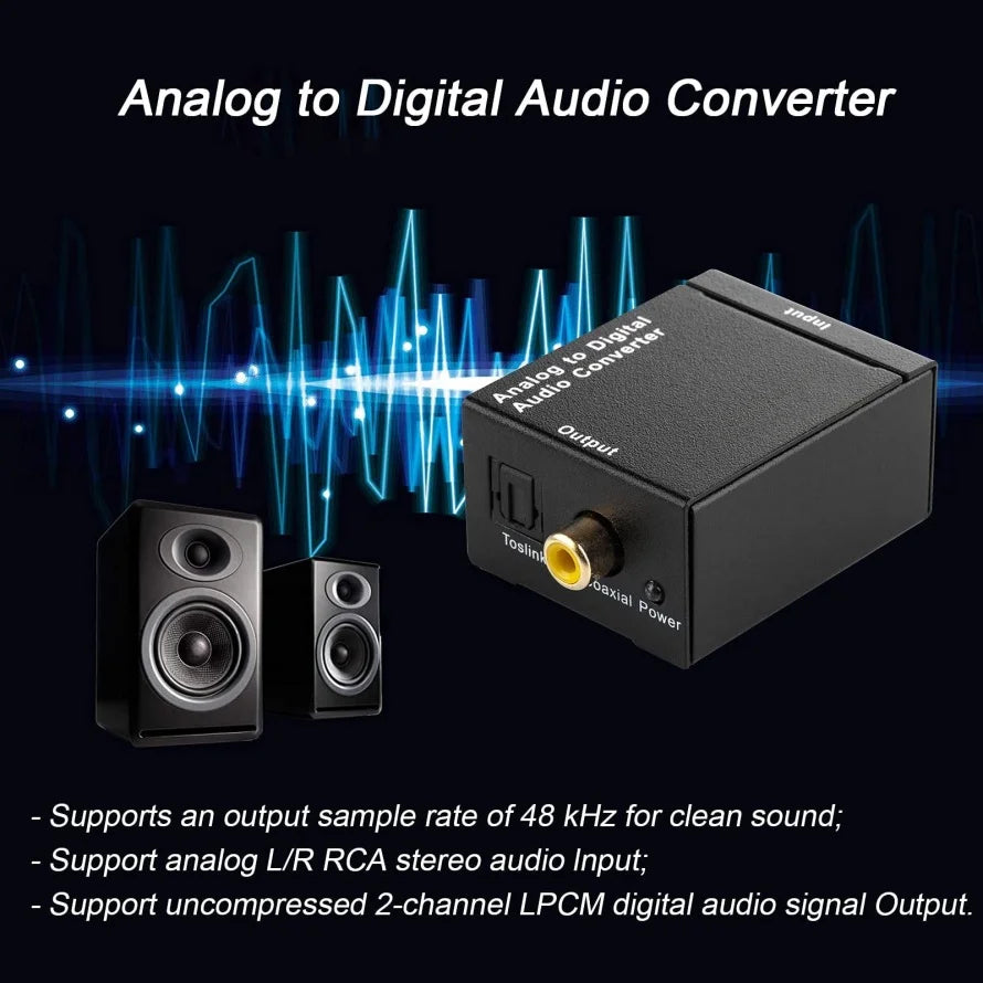 ADC Analog To Digital Audio Converter RCA to Optical Toslink Audio Adapter Analog Digital Fiber Toslink Coaxial Audio Converter