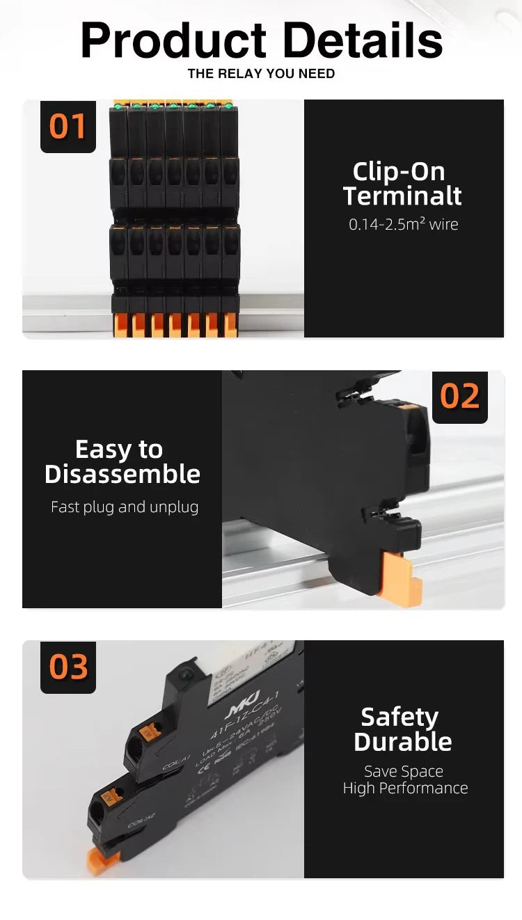 Din Rail Slim Relay Module 41F-1Z-C4-1 Integrated PCB Mount Power Relay With Relay Holder  Relay Socket 6.2mm