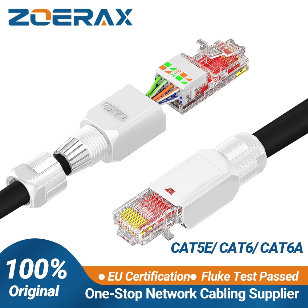 2PCS RJ45 CAT6A CAT6 Connector, ZoeRax Tool Free Ethernet Termination Plugs, 23AWG to 26AWG Cable Internet Plug Toolless
