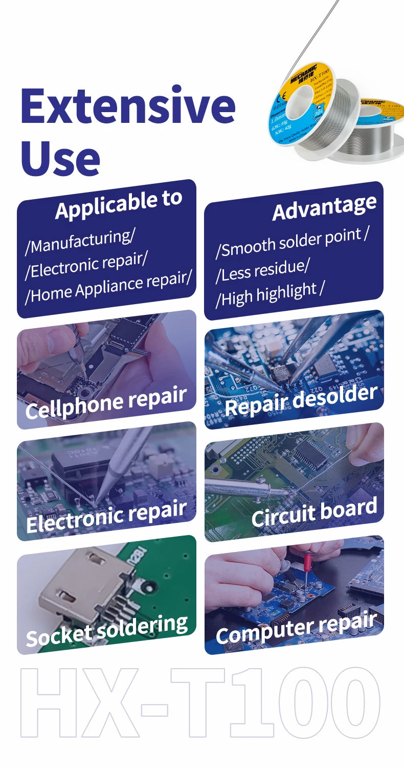 【MECHANIC】 HX-T100 500g Soldering Wire Mild Rosin Core  0.5mm 0.6mm 0.8mm 1mm 1.2mm for IPhone Samsung Repair Tool