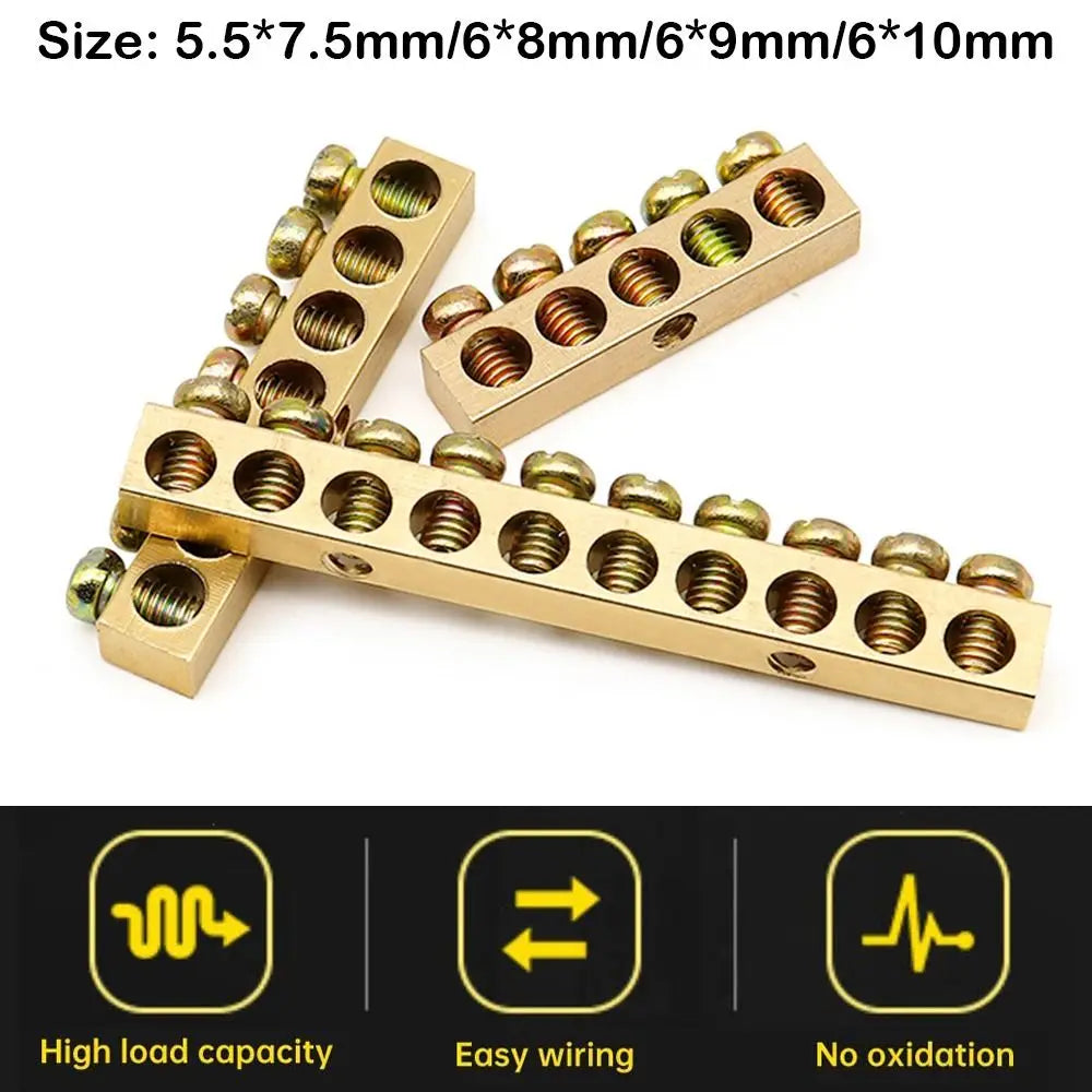 Grounding Bars Copper Wire Connector Multi-specification With Hole Screw Brass Connection Row Zero Ground Terminal Electrical