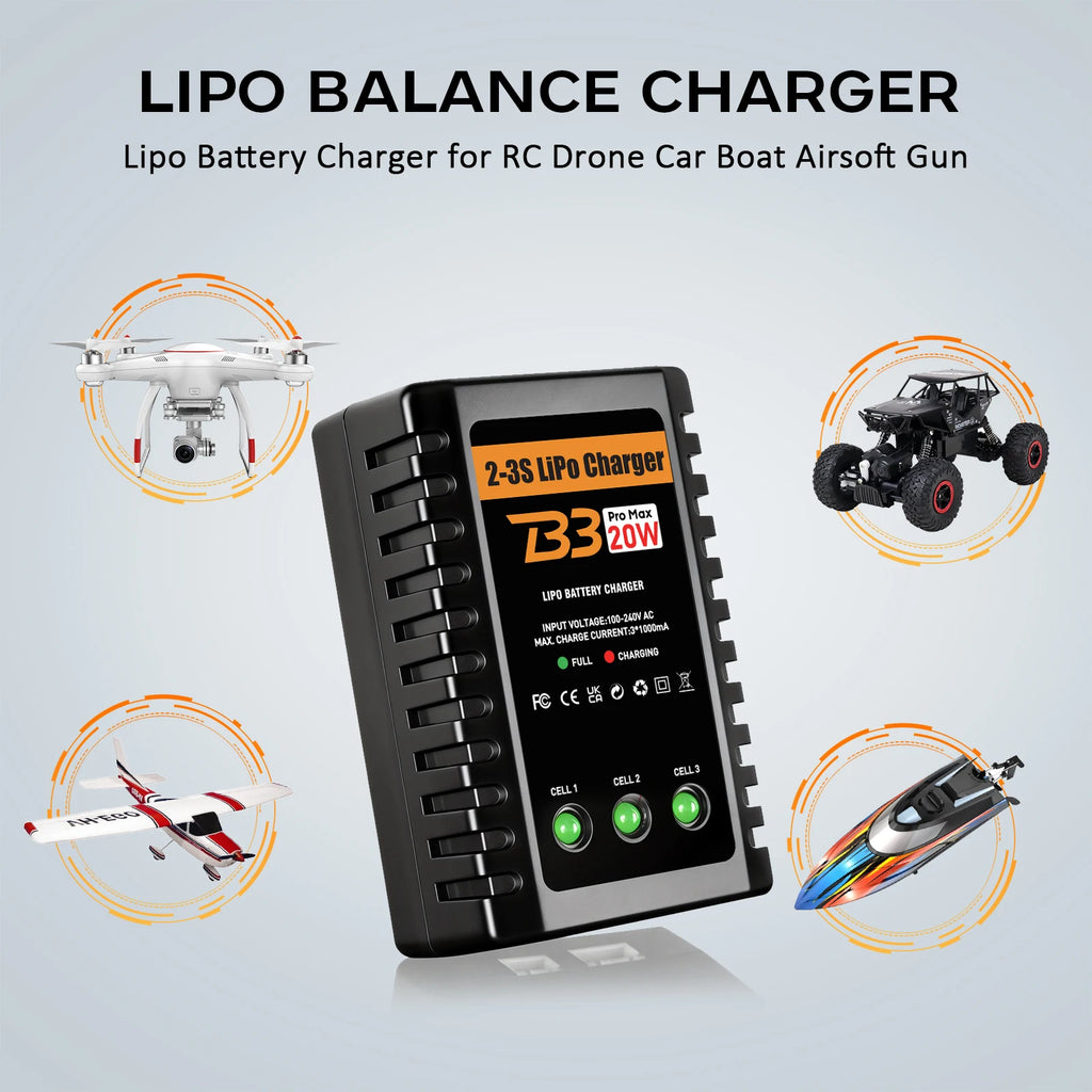 HTRC B3 2S-3S Lipo Battery Charger 110-220V AC LED 20W B3 Compact Charger Balance RC Charger