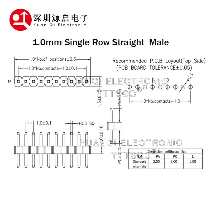 1.0mm Pin Header Connector Single Double Row 1*50P 2*50P SMD SMT Male Female Header Straight Pin Right Angle R/A Socket 1X50pin