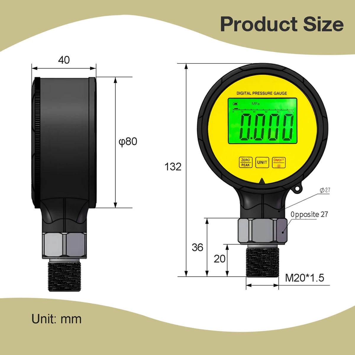 Moray ME260P LCD  Rubber Protector Waterproof FS Stainless Steel Gas Differential Manometer Calibrator Digital Pressure Gauge