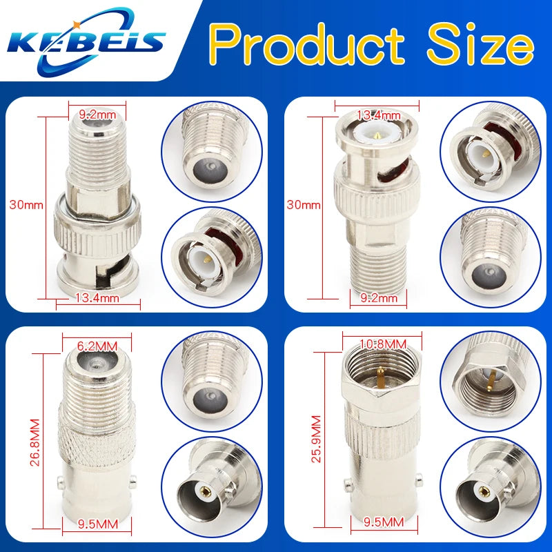 1pcs Adapter BNC To F TV Male Plug & Female Jack Straight Connector F To BNC RF Coaxial Connector Test Converter 50ohm KEBEIS