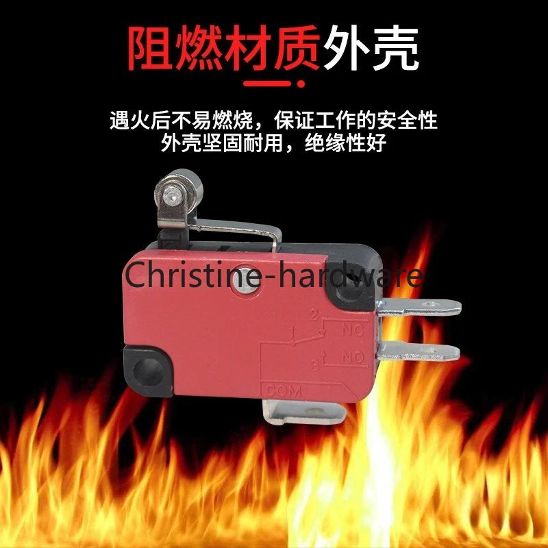 10Pcs Hinge Roller Lever Arm SPDT 1NO 1NC Snap Action Micro Switch,250W ~1500W optional.Lead Limit Switch