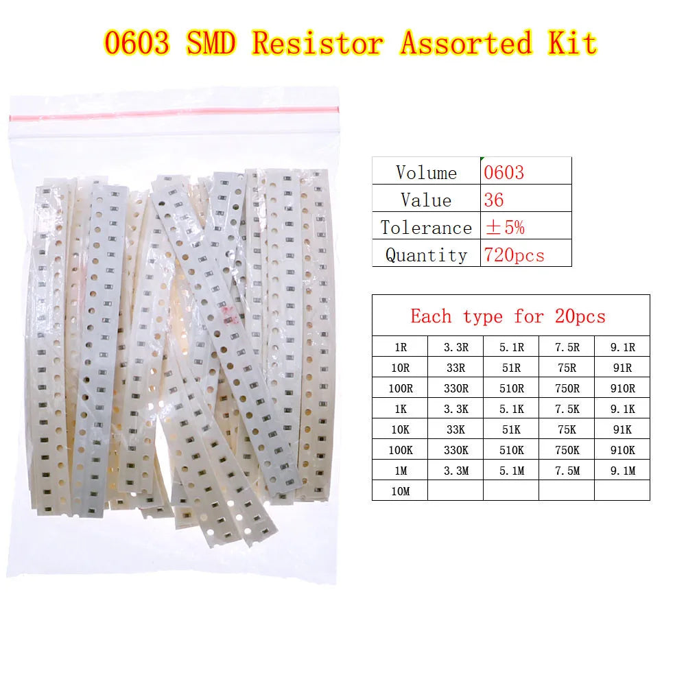 0402 0603 0805 1206 2512 SMD Chip Fixed Resistor 0ohm-10Mohm Assortment Kit pack