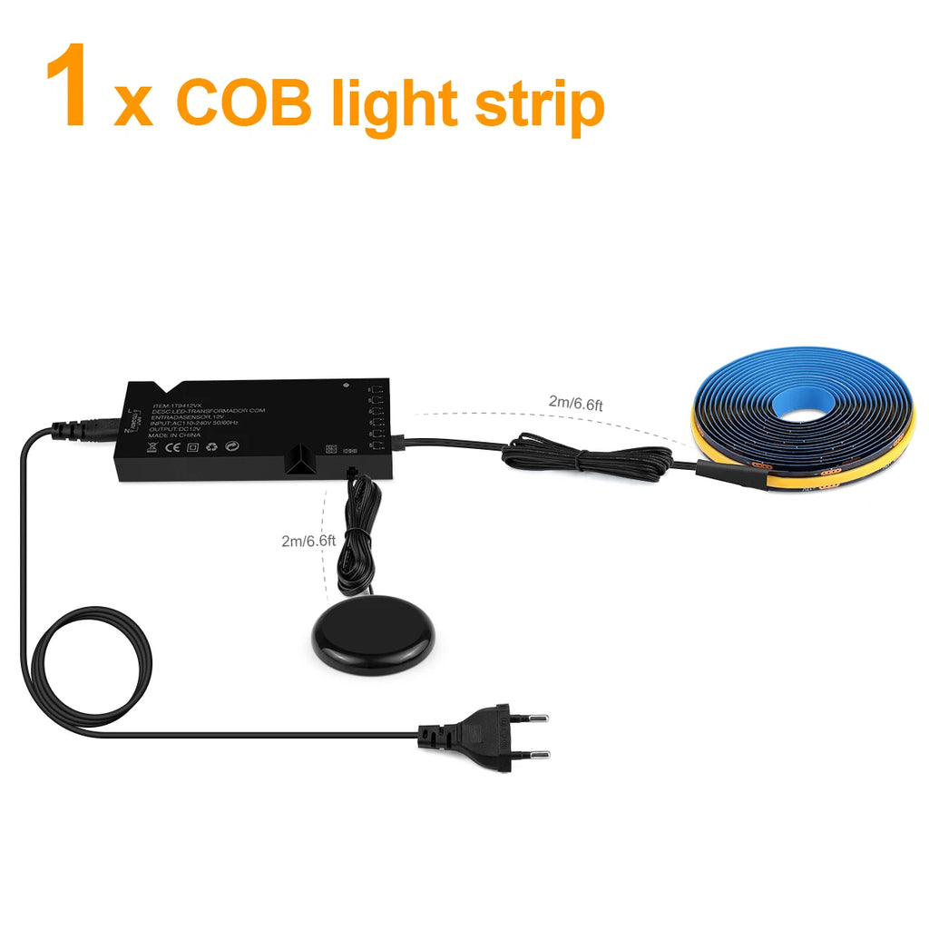 12V Acoustic Wall Panel Decor Lamp More Covert Dimmable Black PCB COB Light Strip With Touch Swtich,For TV Cabinet Backlight