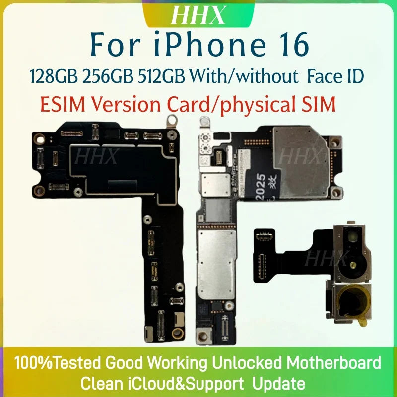 512GB Mainboard Clean ICloud With System For iPhone 16 256GB Logic Board 128GB Full Function Support Update Face ID Motherboard
