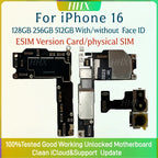 512GB Mainboard Clean ICloud With System For iPhone 16 256GB Logic Board 128GB Full Function Support Update Face ID Motherboard