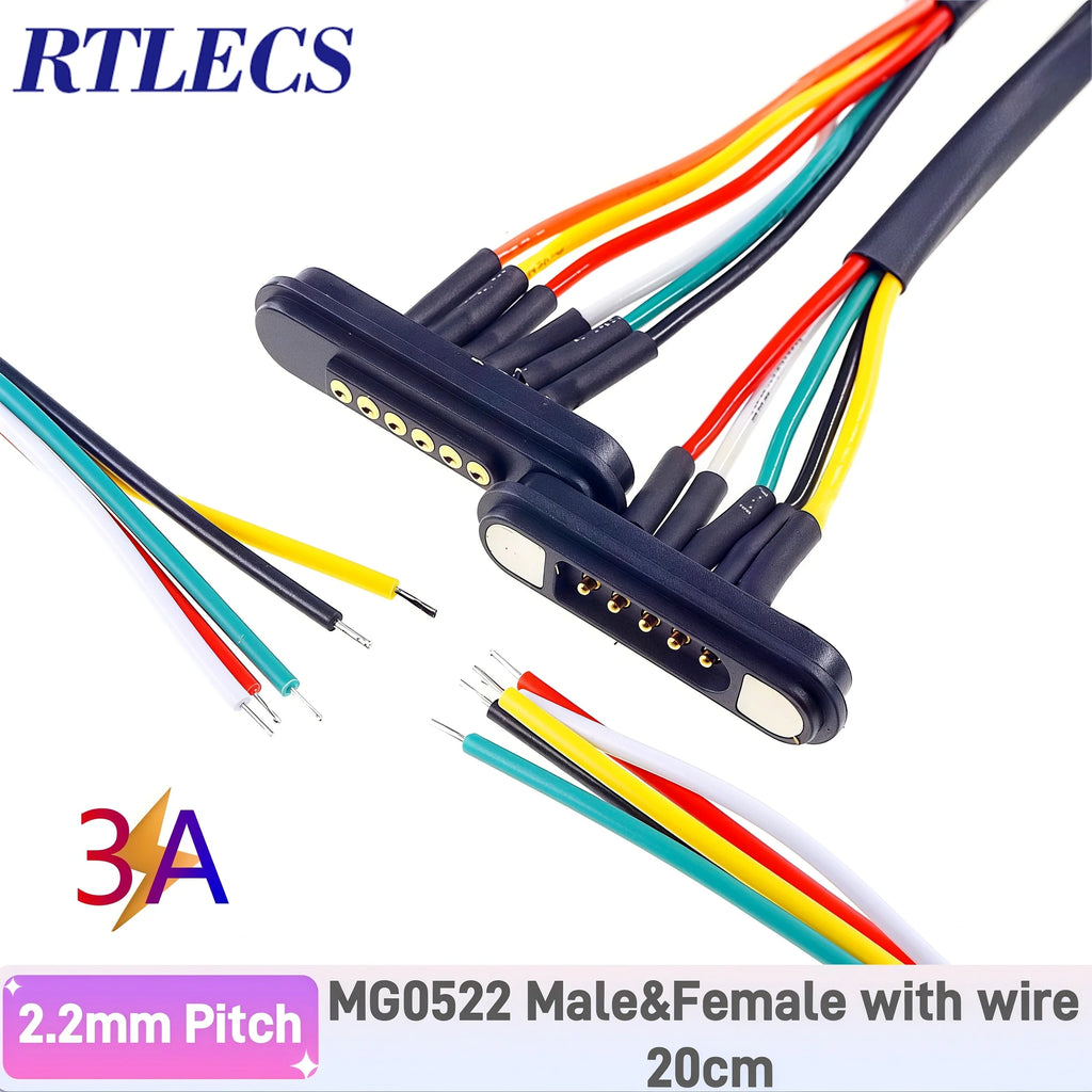 3A Magnetic Spring Loaded Pogo Pin Connector 24VDC LED Snap-on JST SM JR Servo Extended Cable 5/6/7/8/9 Pin Male Female Blind