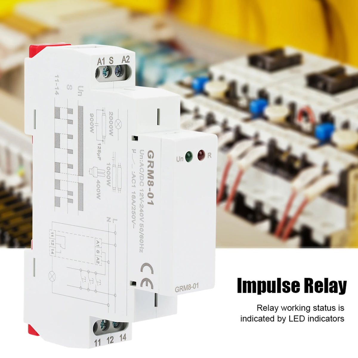 GRM8-01 Electronic Impulse Relay Din Rail Impulse Latching Relay Impulse Memory Relay AC/DC12-240V 35mm DIN Rail Mounting