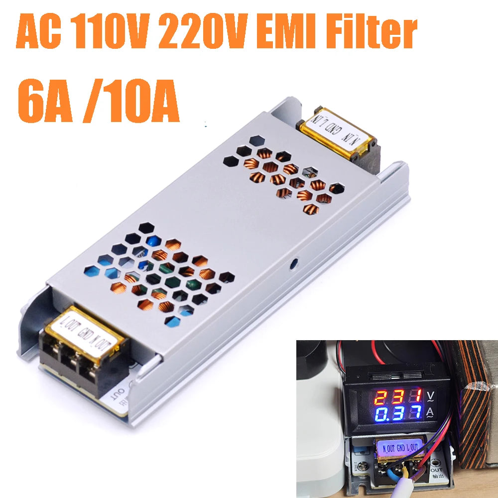 6A 10A AC 110V 220V EMI Filter 4-Level Electromagnetic Interference Suppressor Power Audio Amplifier Purifier Computer Filterin