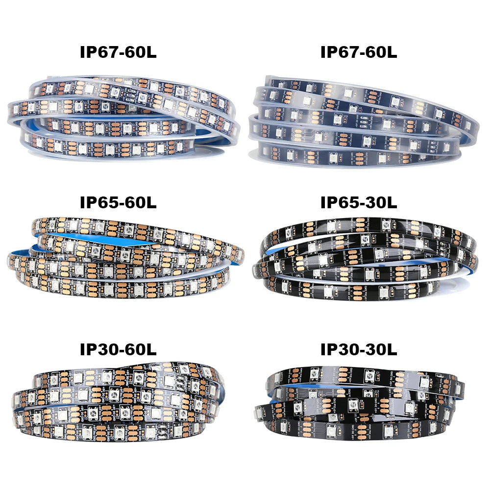 WS2812B Led Lights DC5V Smart RGB Led Strip Light Individually Addressable IC Magic Strip Light Black White PCB IP30/IP65/IP67
