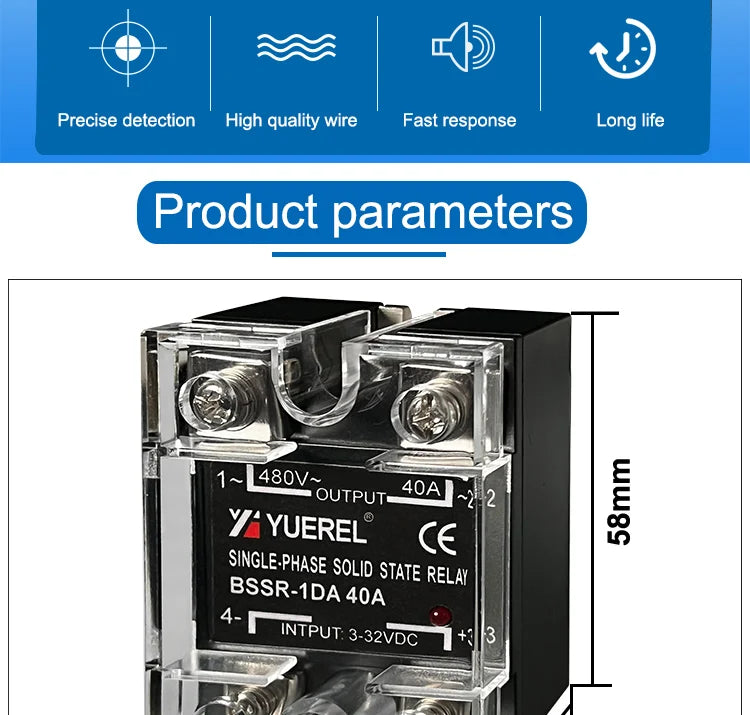 10A 25A 40A 60A 80A 100A 120A Single Phase SSR DC Control AC DC Control DC AC Control AC Solid State Relay