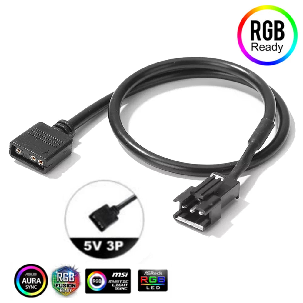 Motherboard 12V 4Pin RGB / 5V 3Pin ARGB to SM JST Female Male Conversion Adapter Cable 30cm for PC Computer LED Light Strip Line