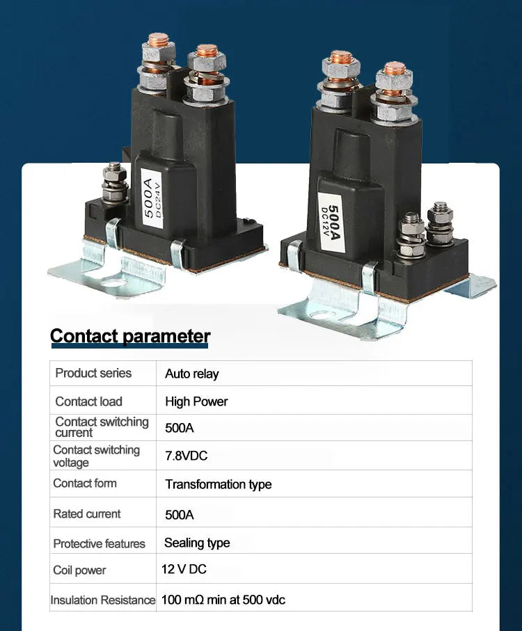 High Quality 4 Pin SPST 500A DC12V Solenoid Auto Car Starter Relay Start Contactor Double Batteries