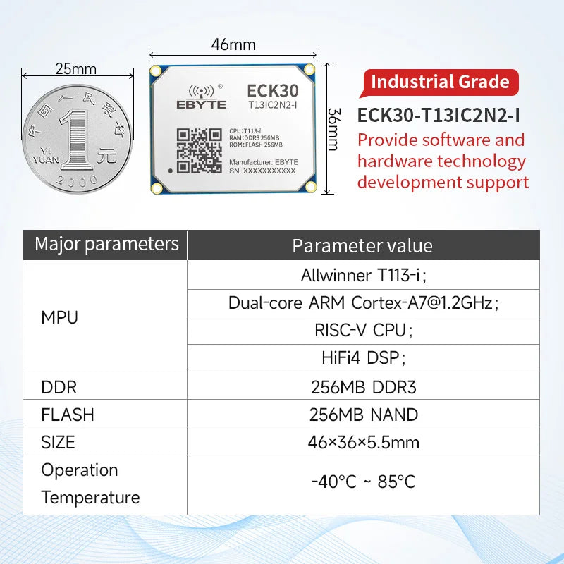 T113-i Core Board CDSENET ECK30 Linux BTB 1.2G Dual-Core ARM A7 RISC-V DSP Multi-Core Heterogeneous Low Power Industrial Grad