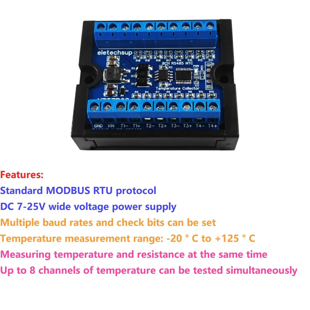 Modbus RTU RS485 NTC Thermocouple Sensors Paperless Recorder Controller 8CH Temperature & Resistance Acquisition Board
