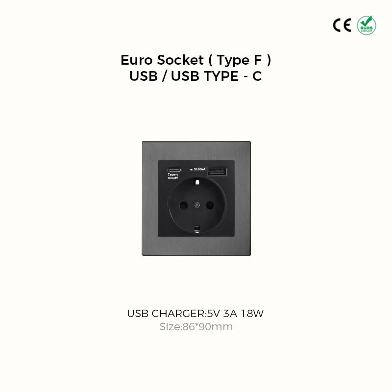 Avoir Wall Toggle Switch Gray Stainless Steel Panel Light Switches 2Way Power Socket Europe Korea French Electrical Outlets Home