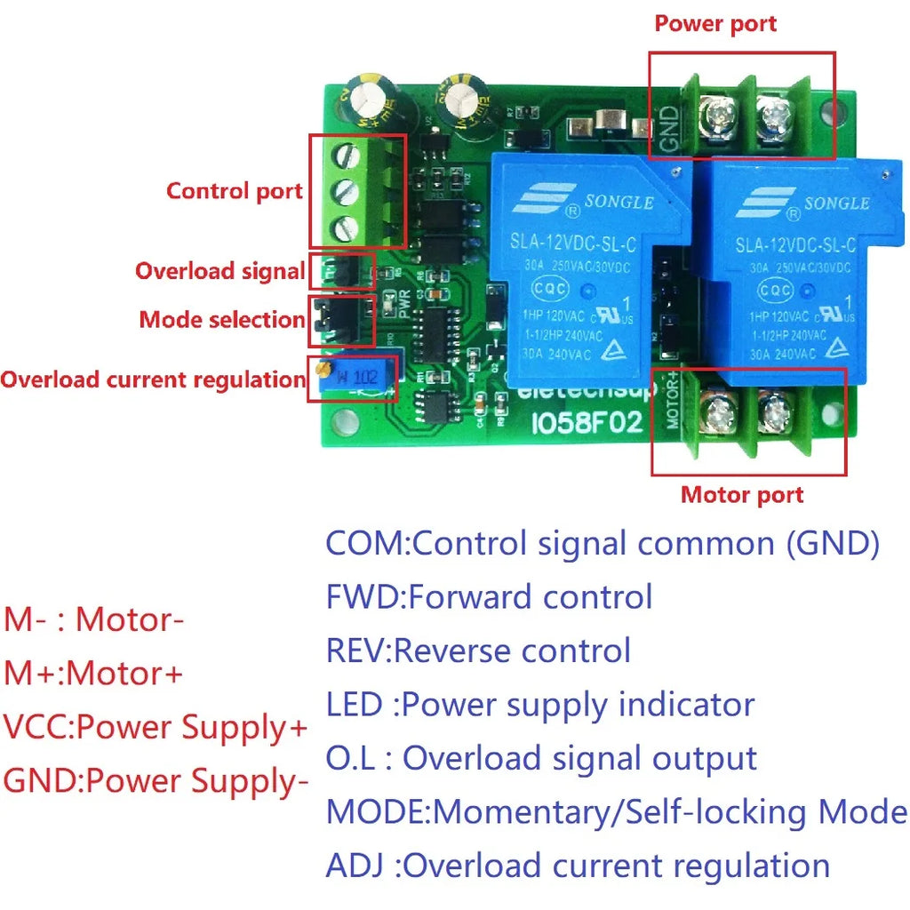 Brushed DC Motor Overload Overcurrent Short Circuit Protector Module Forward Reverse Controller 10A 20A 30A DC 12V 24V Power